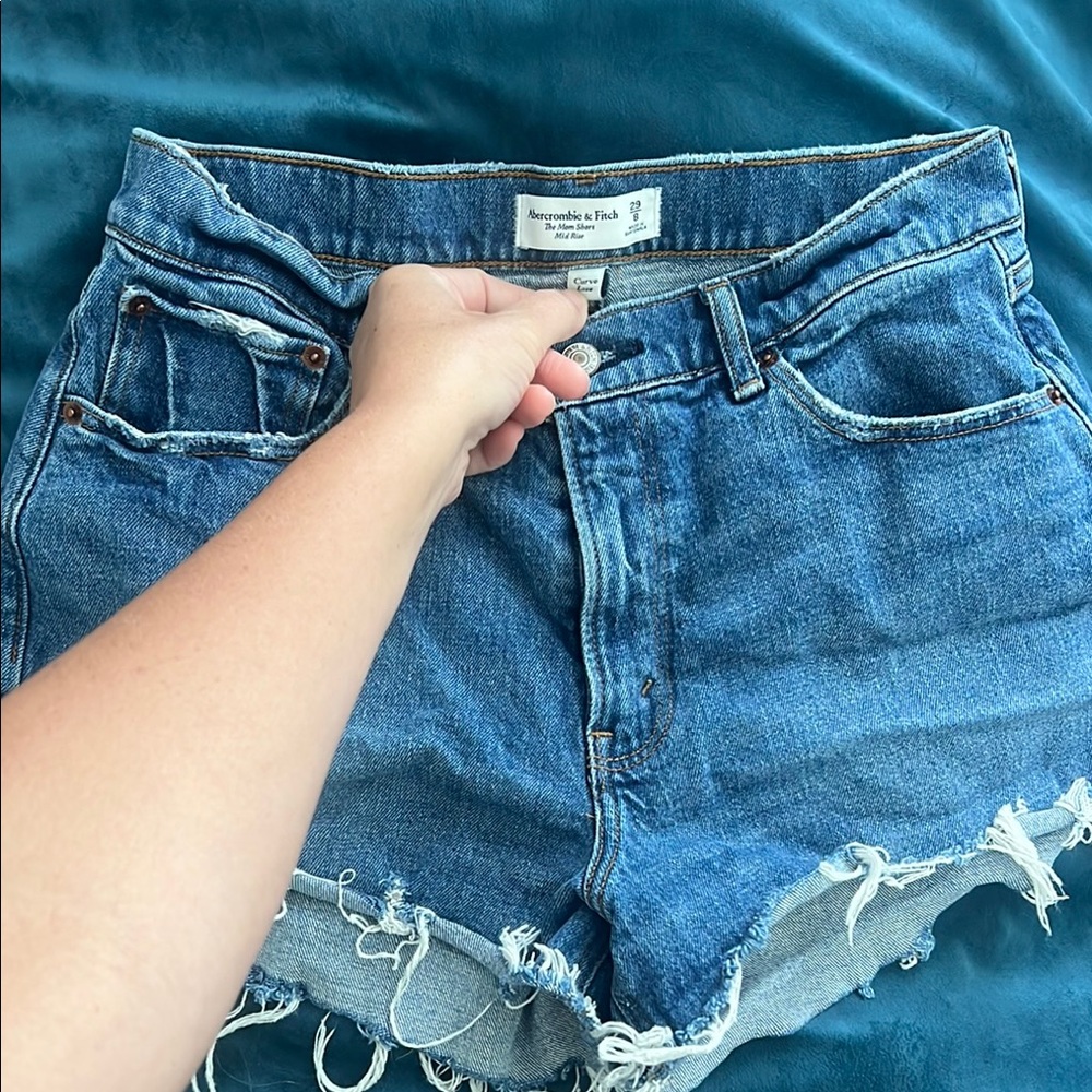 Abercrombie & Fitch Blue Jean Shorts Distressed mid rise mom Cut-Offs curve love